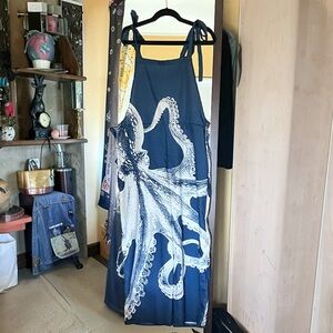 Octopus Print Tie-Shoulder maxi romper
